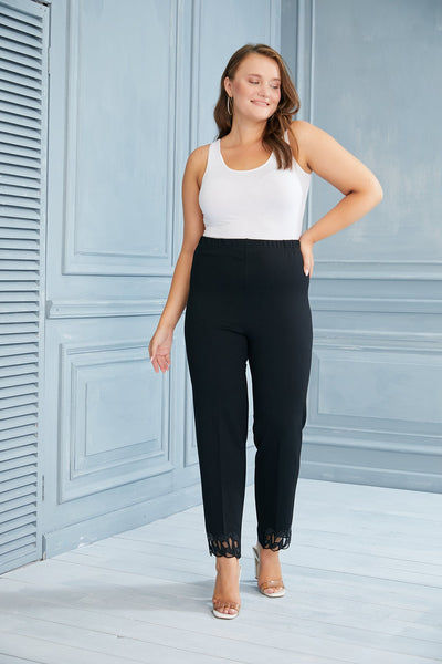 Plus size straight trousers with a decorative band