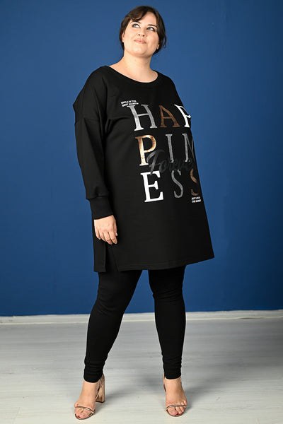 Plus size blouse with print "HAPPINESS" women