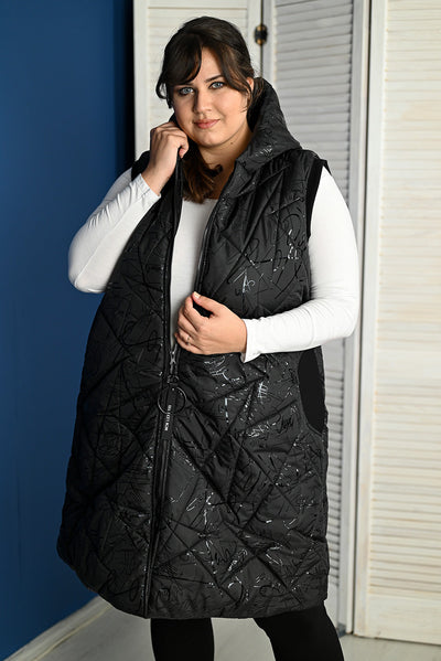 Plus size long quilted vest in large Sizes - Black