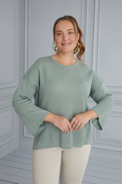 Oversized Blouse with Flared Sleeves - Green