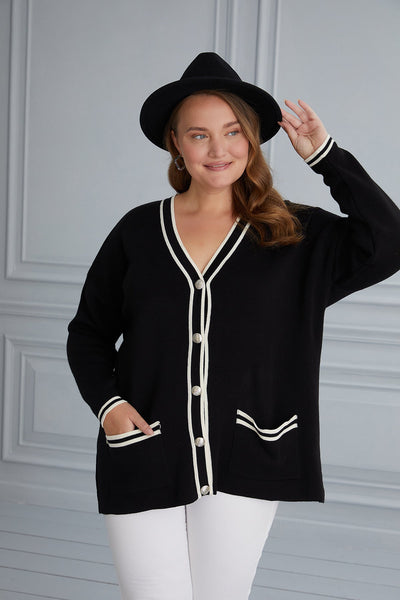 Elegant maxi cardigan with buttons - black