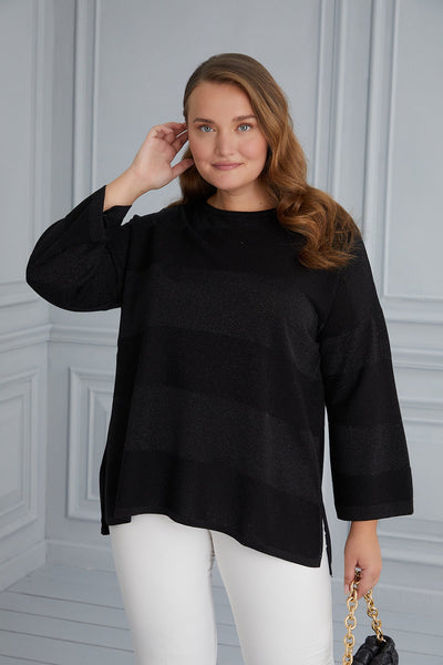 Knit blouse with delicate stripes - black