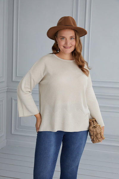 Knit blouse with open sleeves - beige