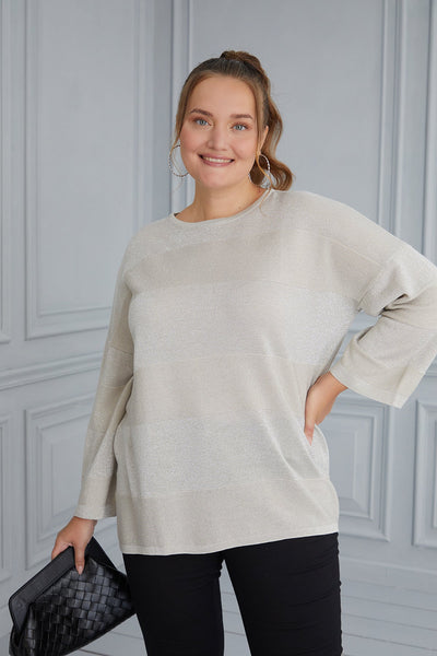 Knit blouse with delicate stripes - beige