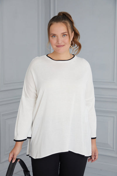 Maxi Blouse Knitting Contrast - White