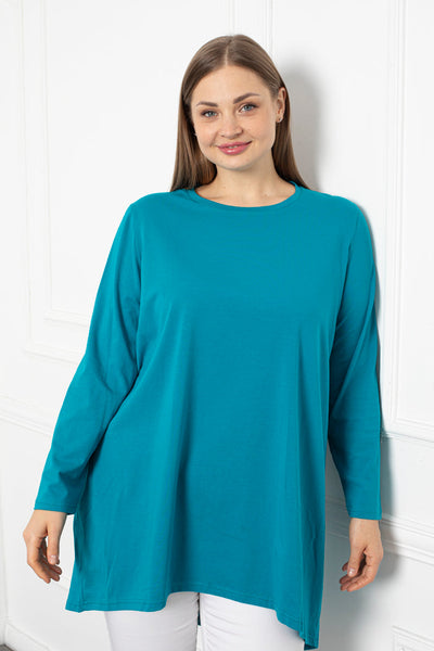 Maxi Cotton Tunic Long Sleeve Basic - Turquoise