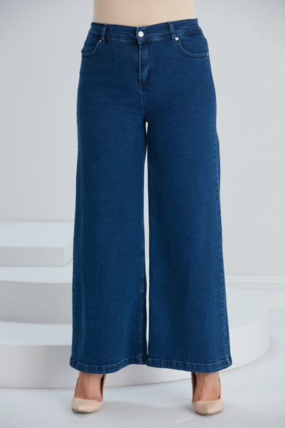 Maxi jeans with wide legs and elastic waist