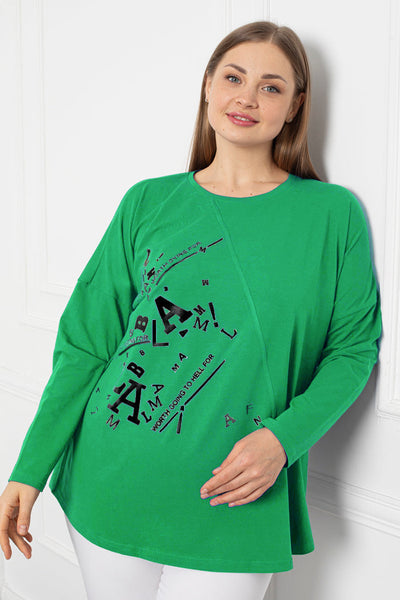 Maxi cotton tunic with print - Green