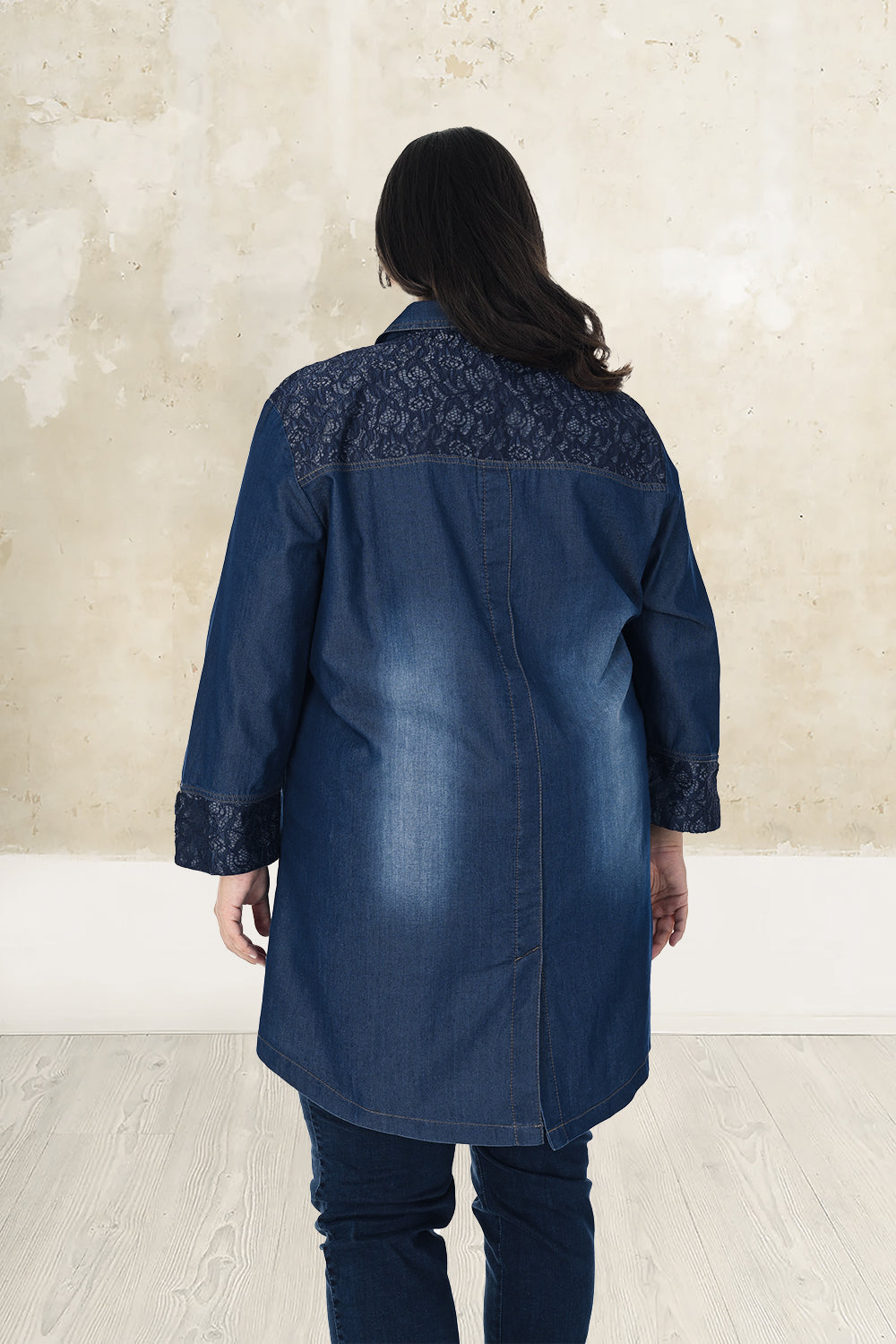 Plus size denim shirt with lace