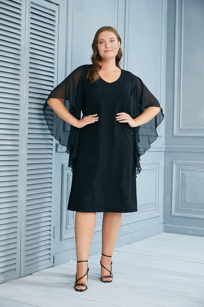 Plus size holiday dress with angel sleeves