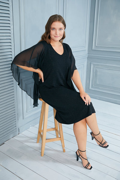 Plus size holiday dress with angel sleeves