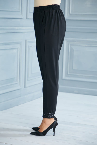 Plus size straight trousers with a decorative cuff