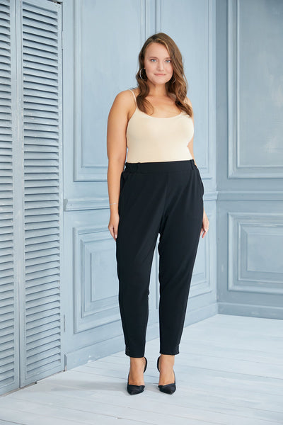 Plus size straight trousers with a decorative cuff