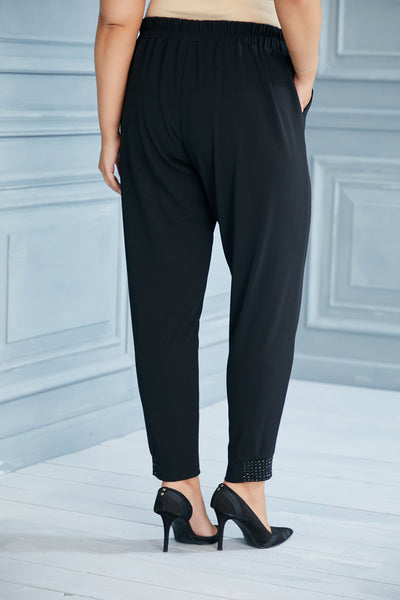 Plus size straight trousers with a decorative cuff