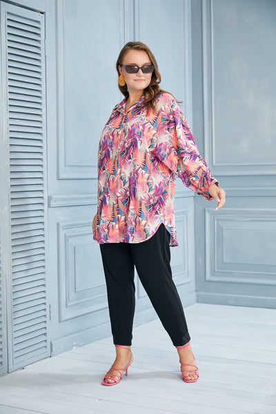 Plus size floral shirt kimono-type