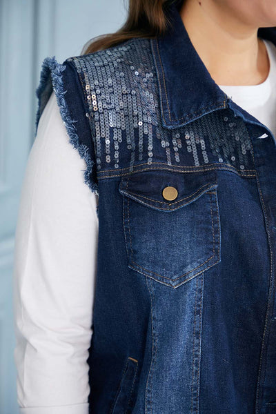 Plus size denim vest with sequin accent women