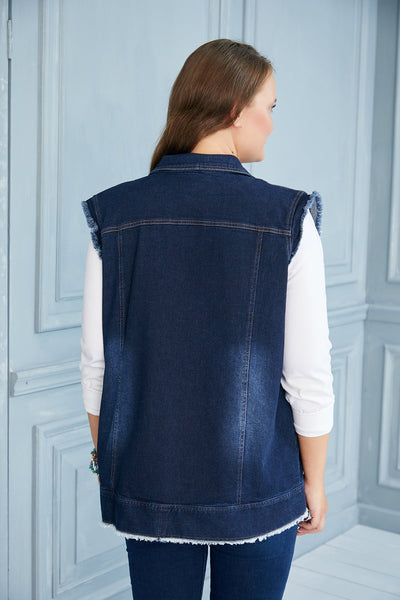 Plus size denim vest with sequin accent women