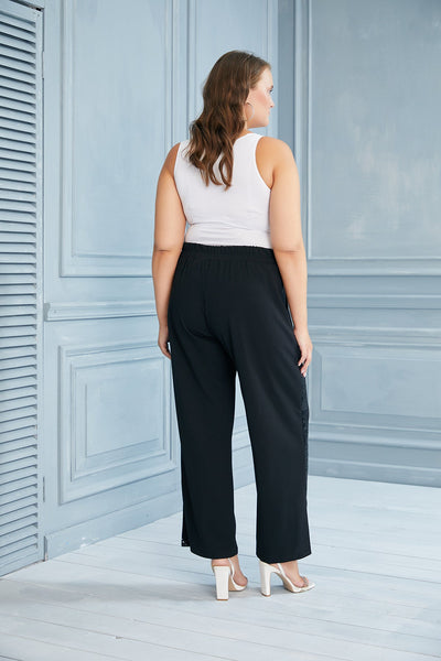 Plus size wide-leg trousers with edging and slits