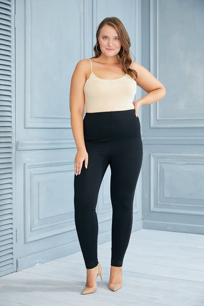 Plus size leggings with rhinestone trim