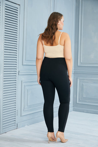 Plus size leggings with rhinestone trim