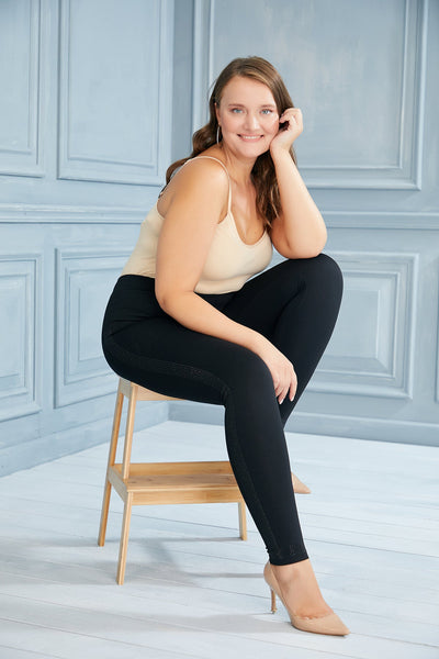 Plus size leggings with rhinestone trim