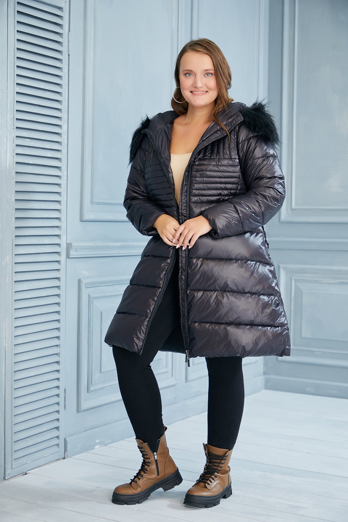 NEW IN! Plus size long jacket Winter Pearl black