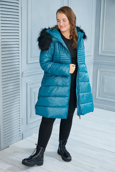 NEW! Plus size long jacket Winter Pearl - Blue 