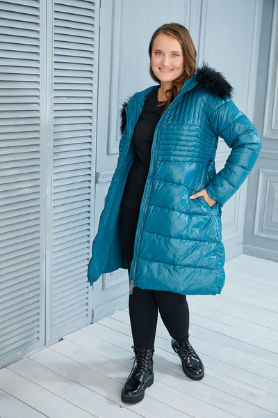 NEW! Plus size long jacket Winter Pearl - Blue 