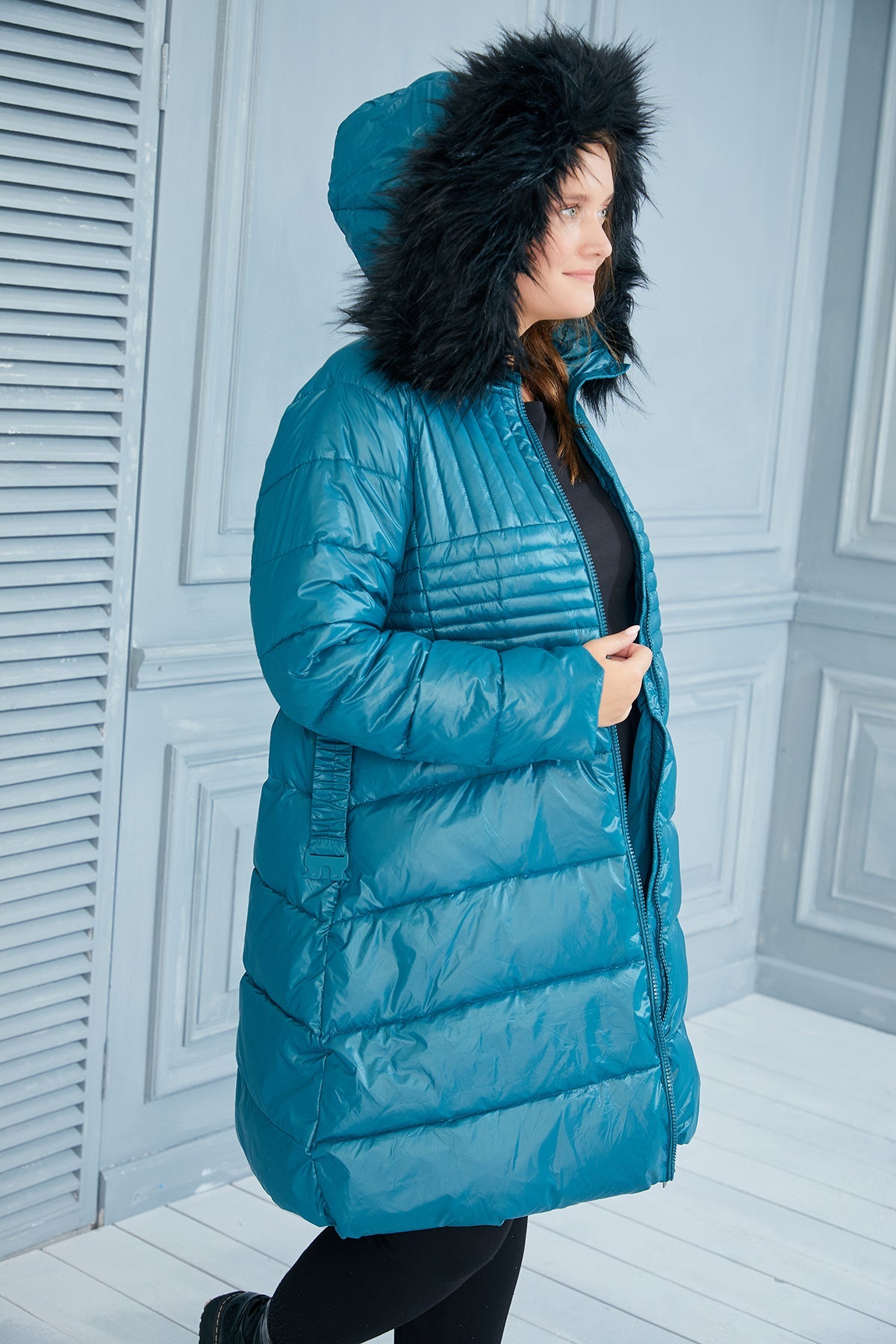 NEW! Plus size long jacket Winter Pearl - Blue 