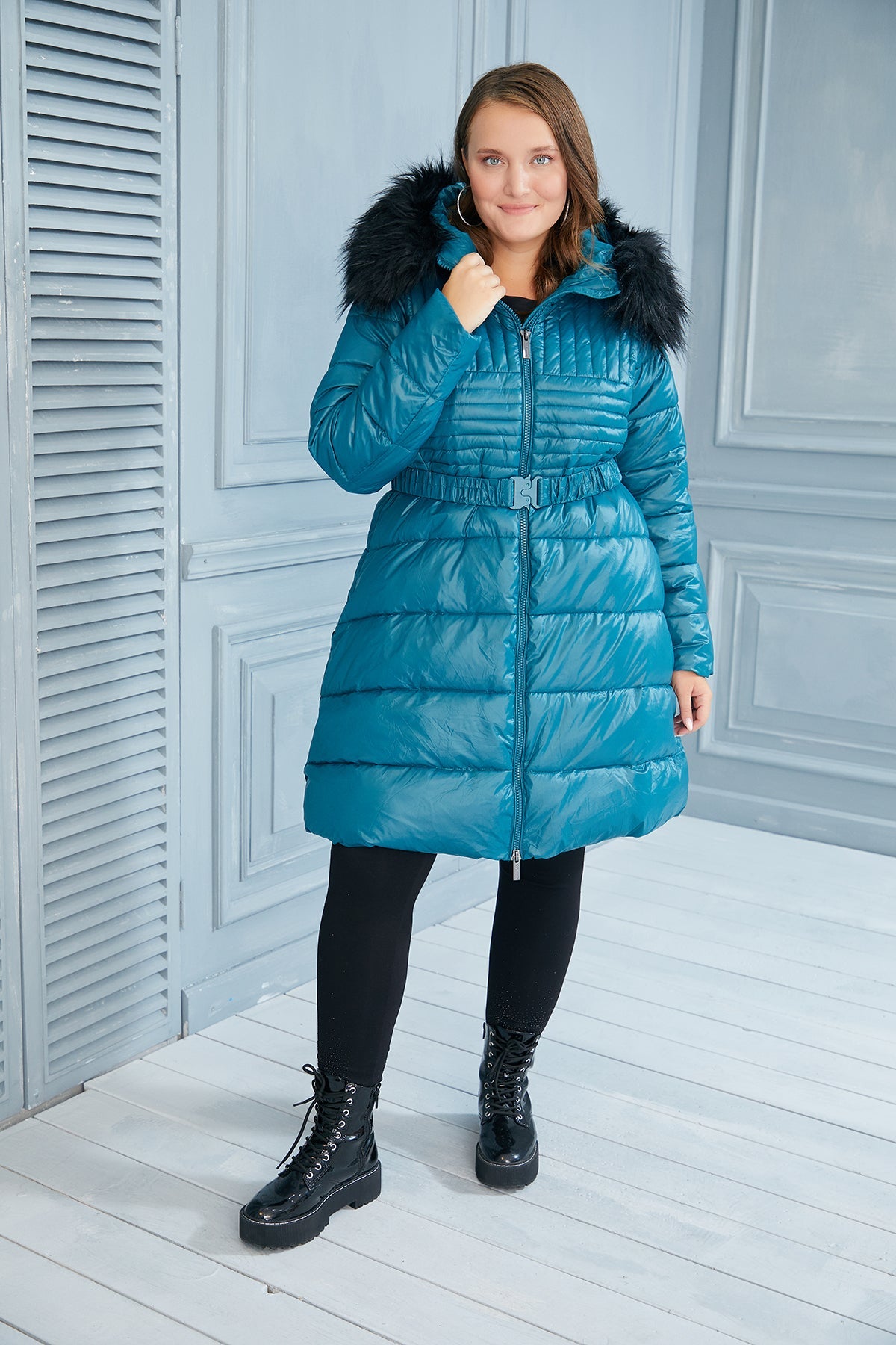 NEW! Plus size long jacket Winter Pearl - Blue 