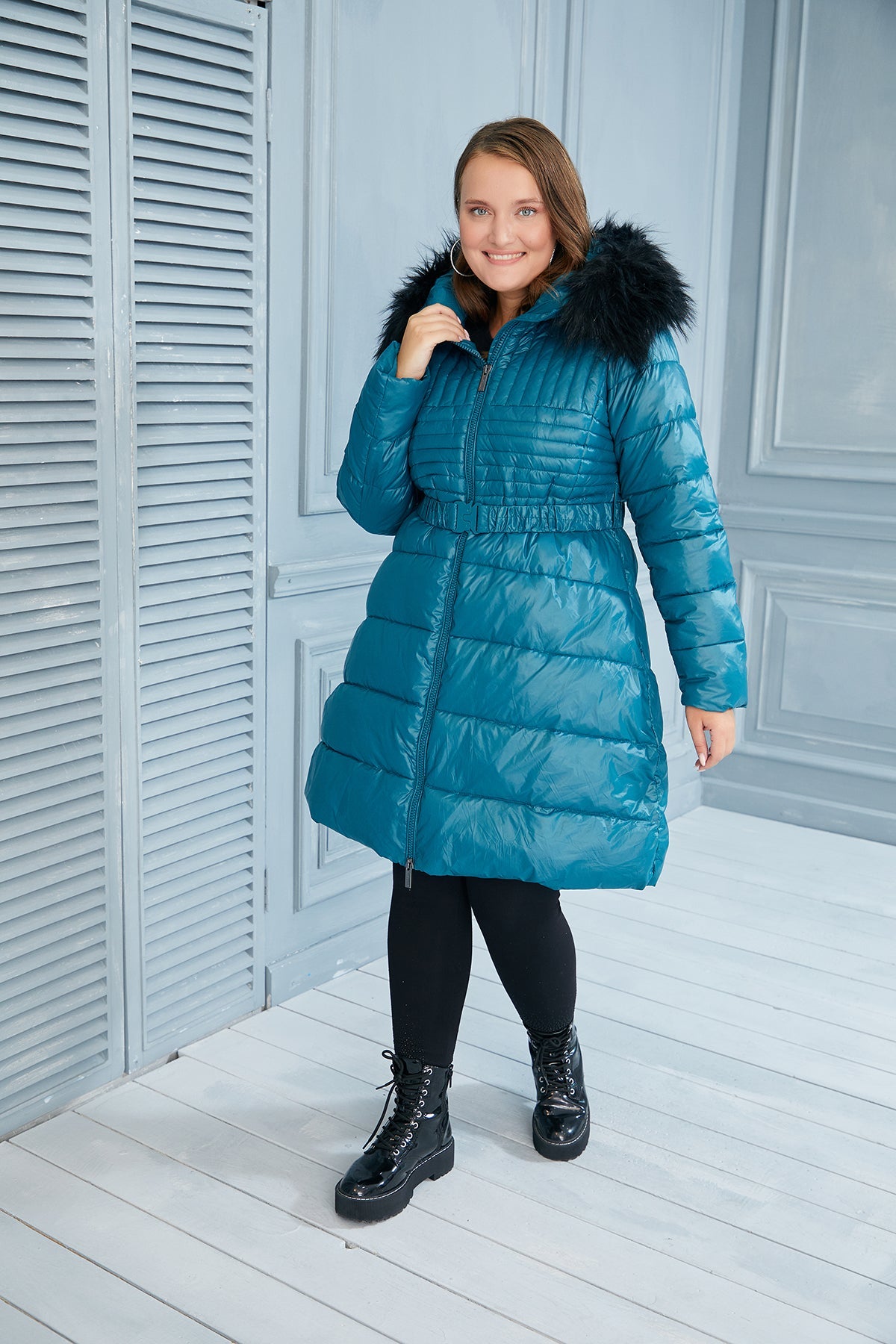 NEW! Plus size long jacket Winter Pearl - Blue 