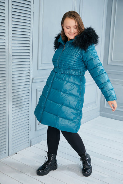 NEW! Plus size long jacket Winter Pearl - Blue 