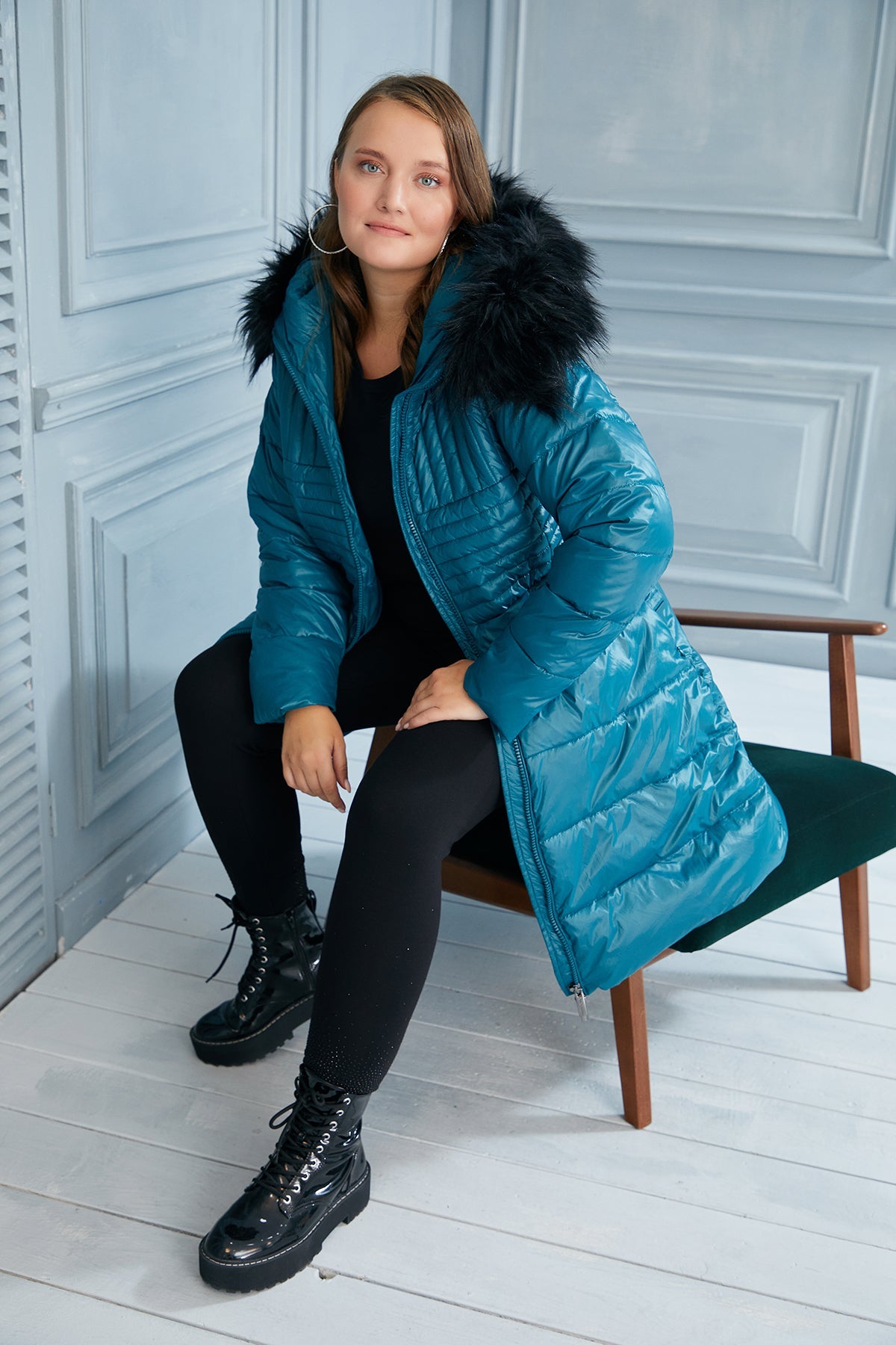 NEW! Plus size long jacket Winter Pearl - Blue 