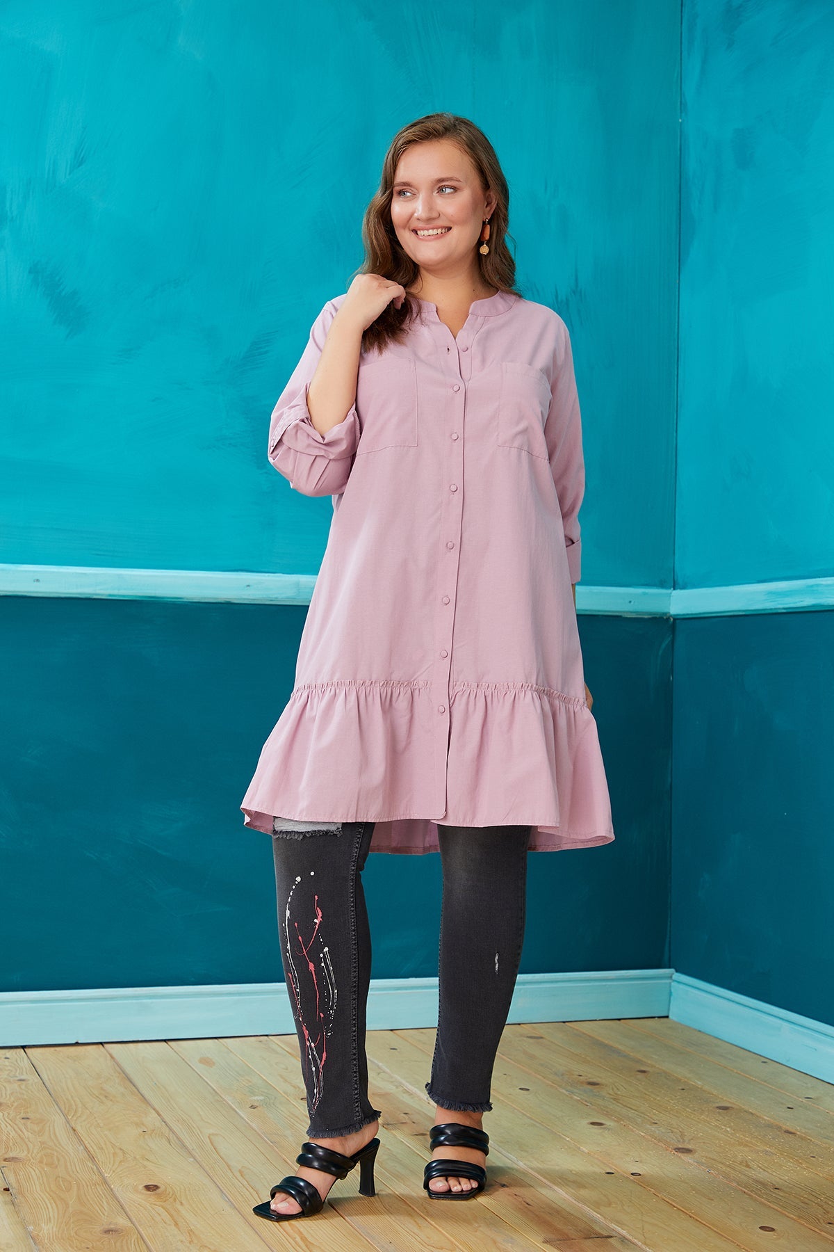 Plus size shirt tunic-like - Pink