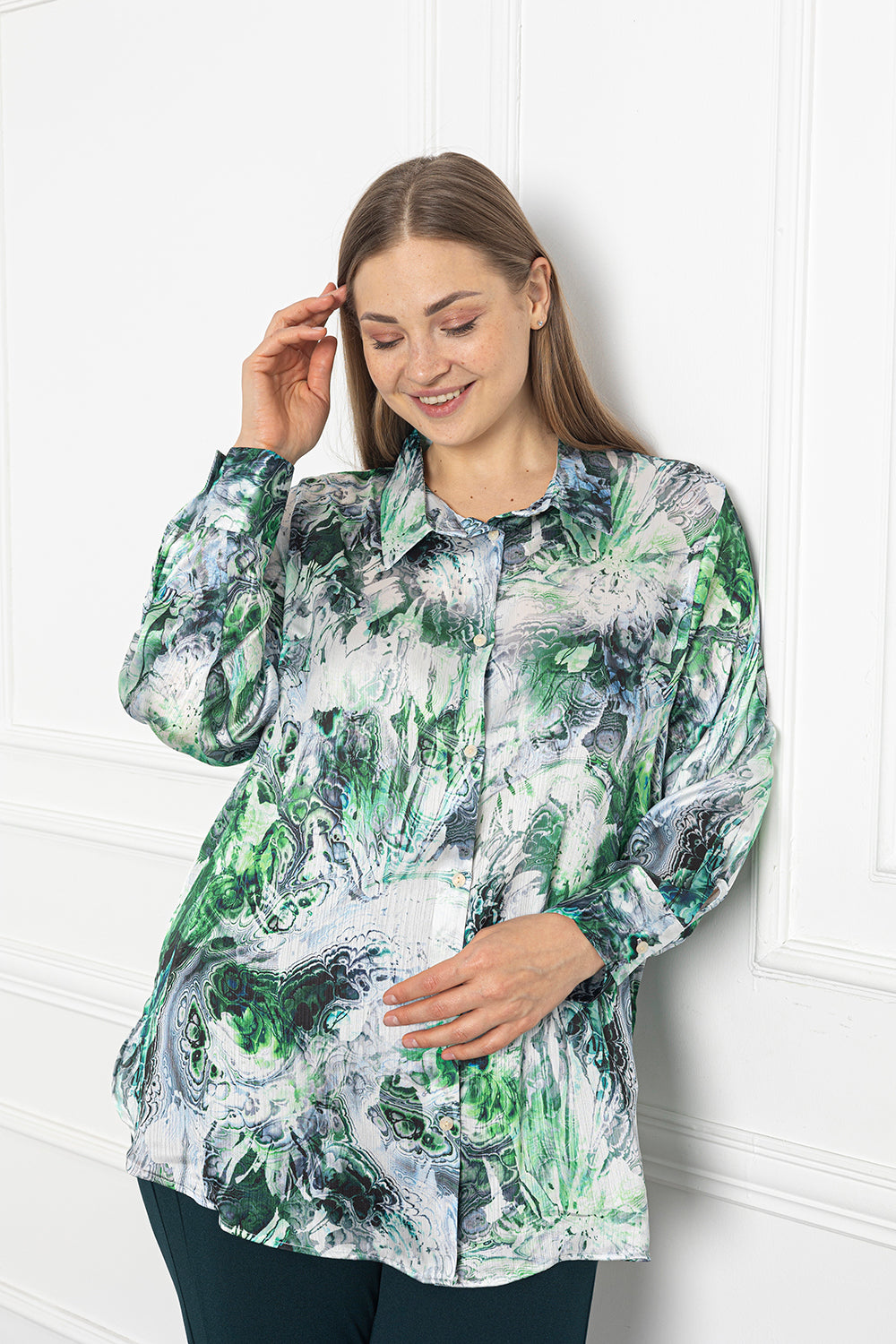 Satin Deluxe Shirt - Abstract Green