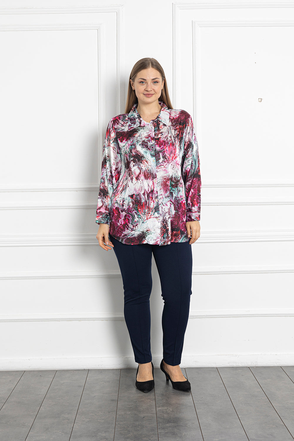 Maxi satin luxury shirt - abstract