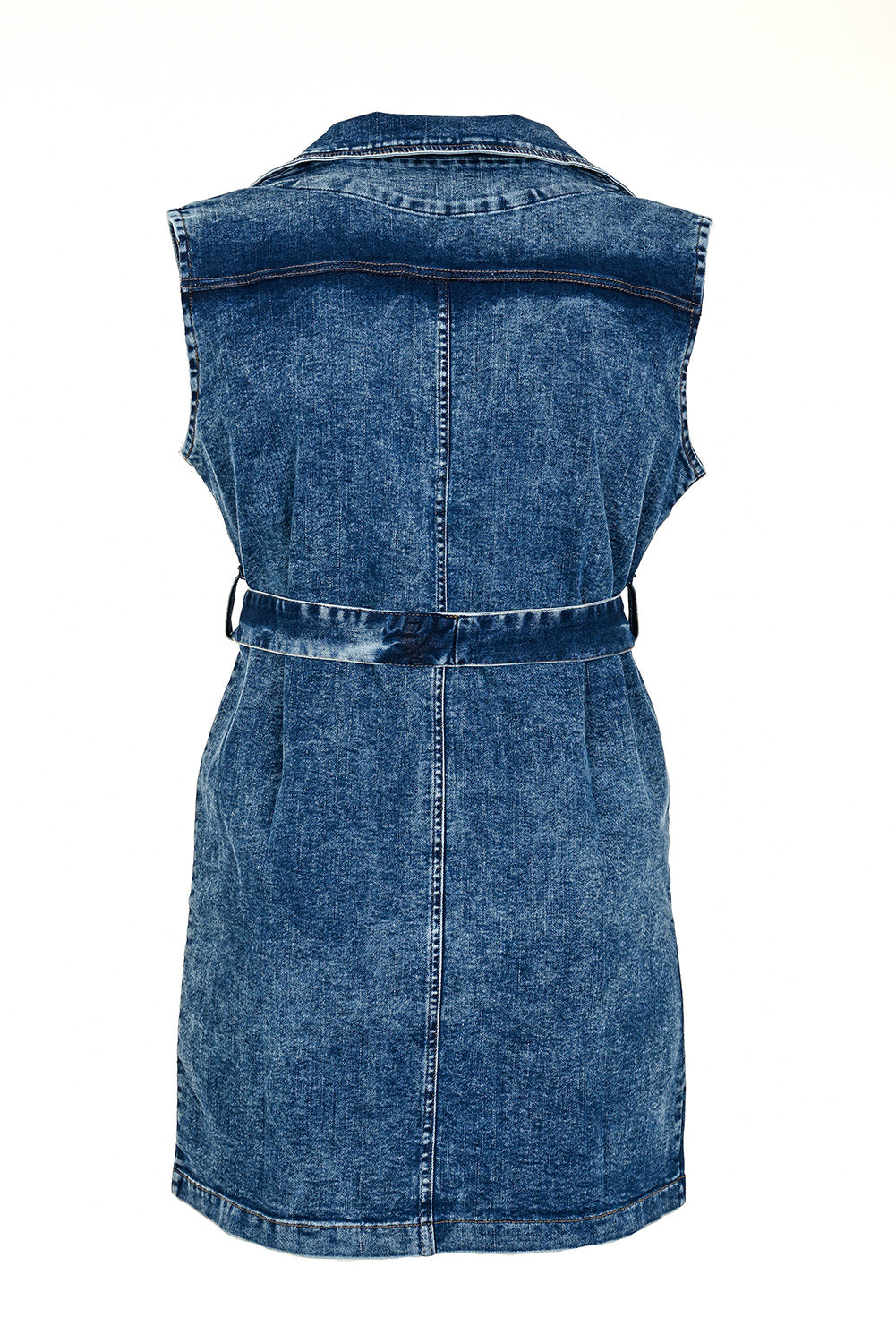 Plus size long denim vest with belt