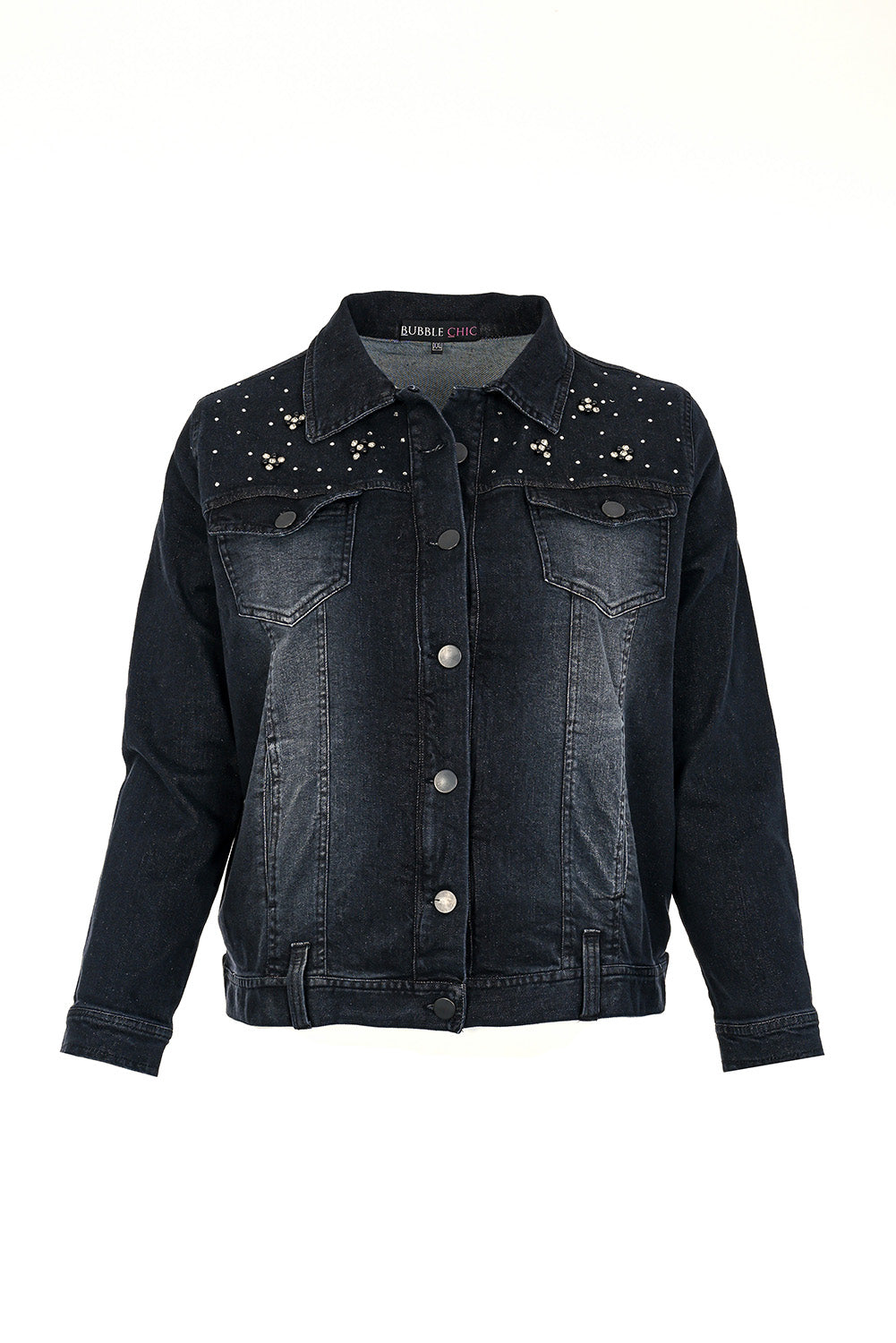 Plus size denim jacket with decoration - Graphite