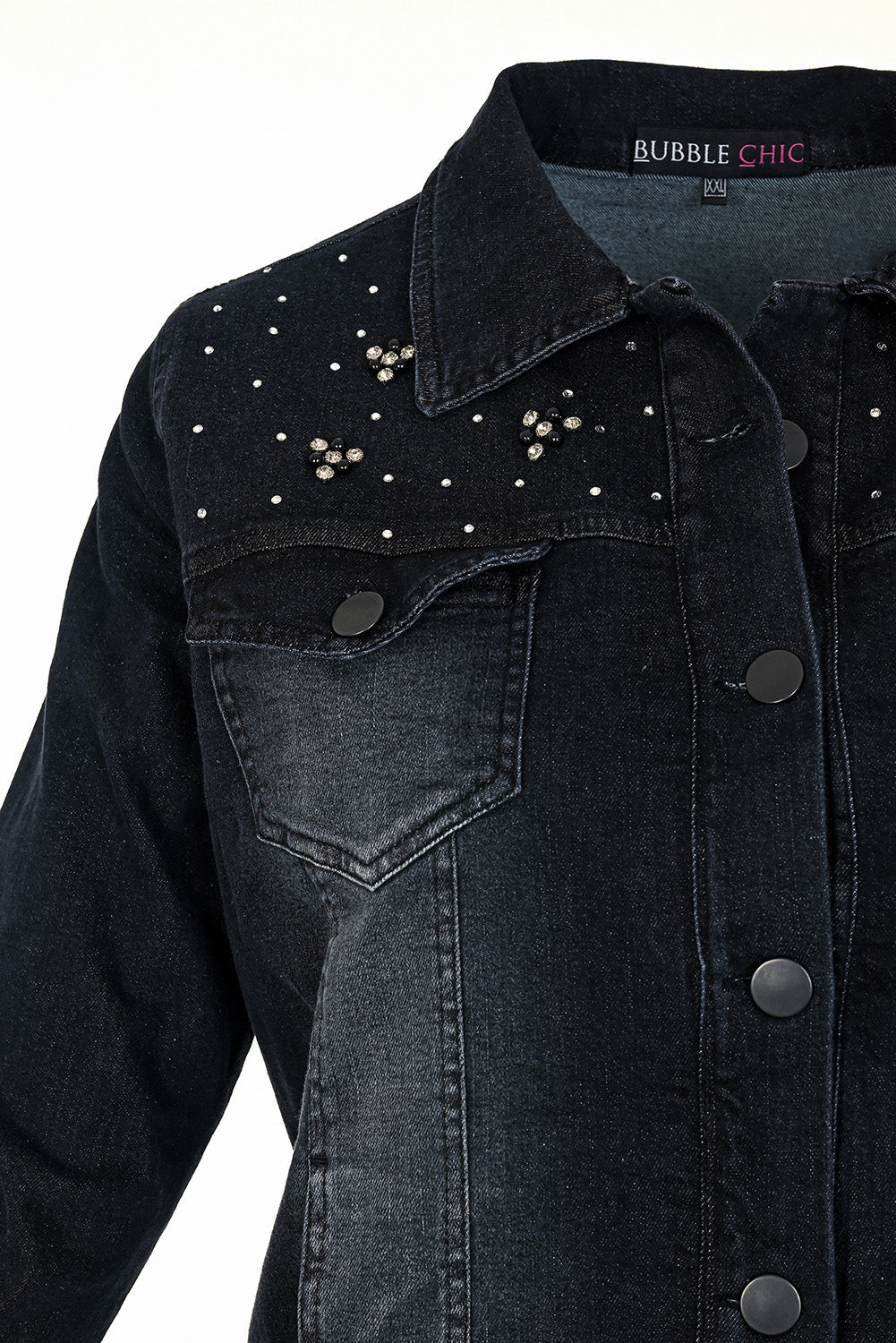 Plus size denim jacket with decoration - Graphite