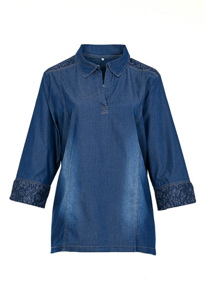 Plus size denim shirt with lace