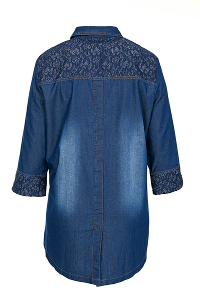 Plus size denim shirt with lace