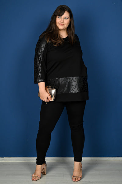 Plus size knitted tunic with leather