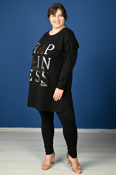 Plus size blouse with print "HAPPINESS" women