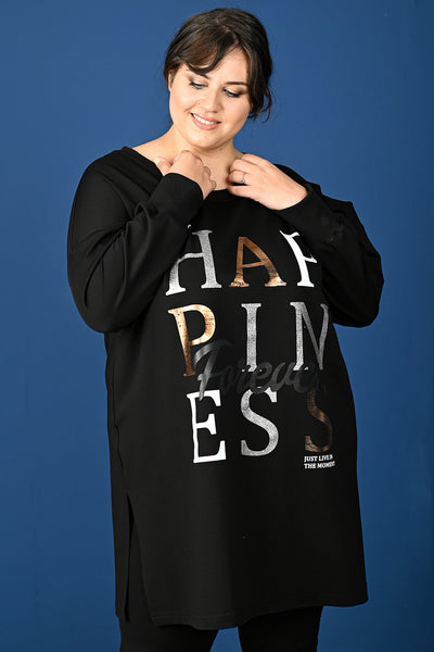 Plus size blouse with print "HAPPINESS" women