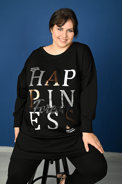 Макси блузон с щампа HappinessaPlus size blouse with print "HAPPINESS" women