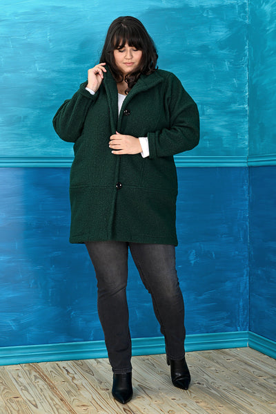 Plus size autumn bouclé coat in large size - Green