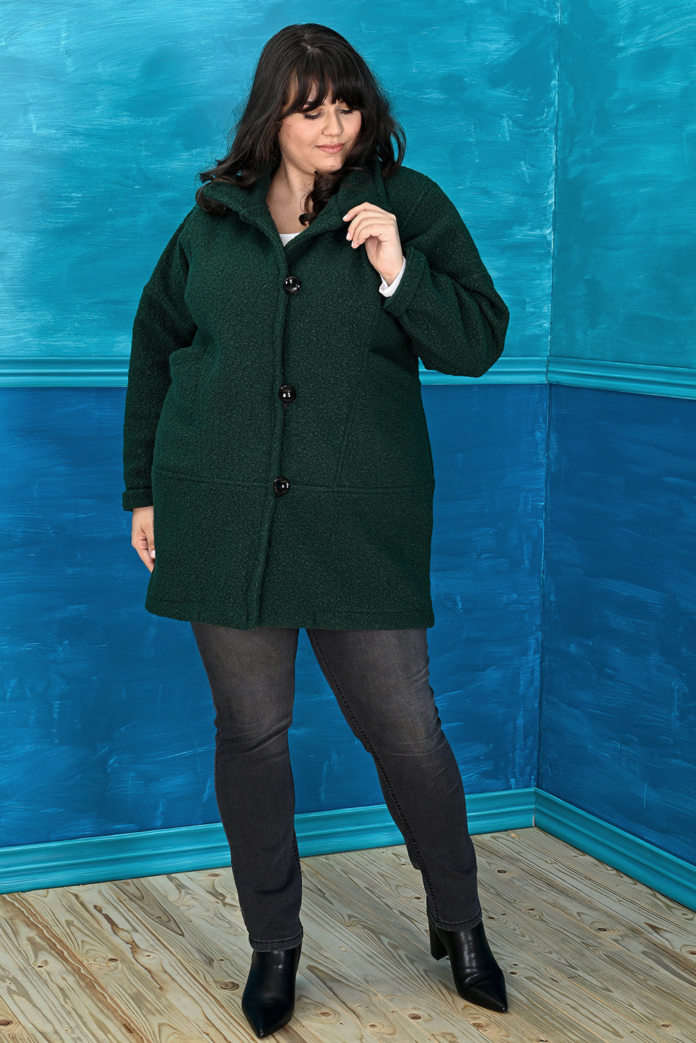 Plus size autumn bouclé coat in large size - Green