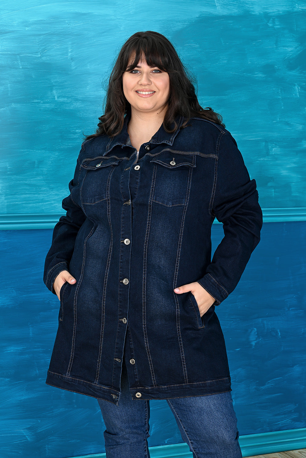 Plus size extended denim jacket