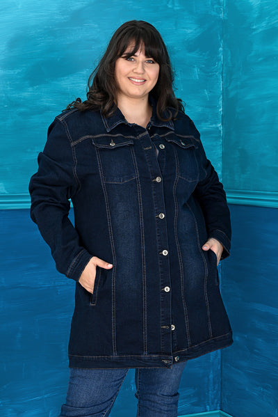 Plus size extended denim jacket