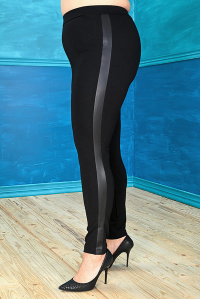 Plus size leggings with wide leather edging